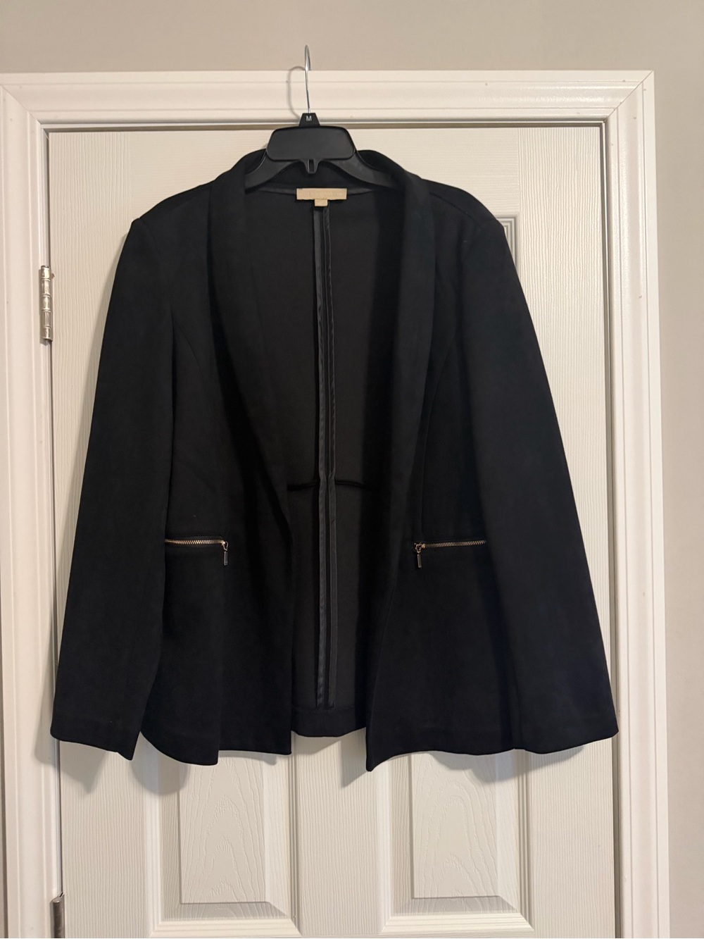 Women's Black Open-Front Blazer with Zip Pocket Detail